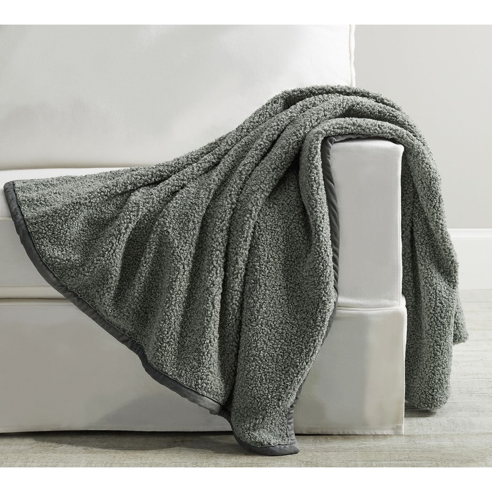 Pottery Barn Gray Cozy Teddy Faux Fur Velvet Reverse Throw Blanket 60"x80"